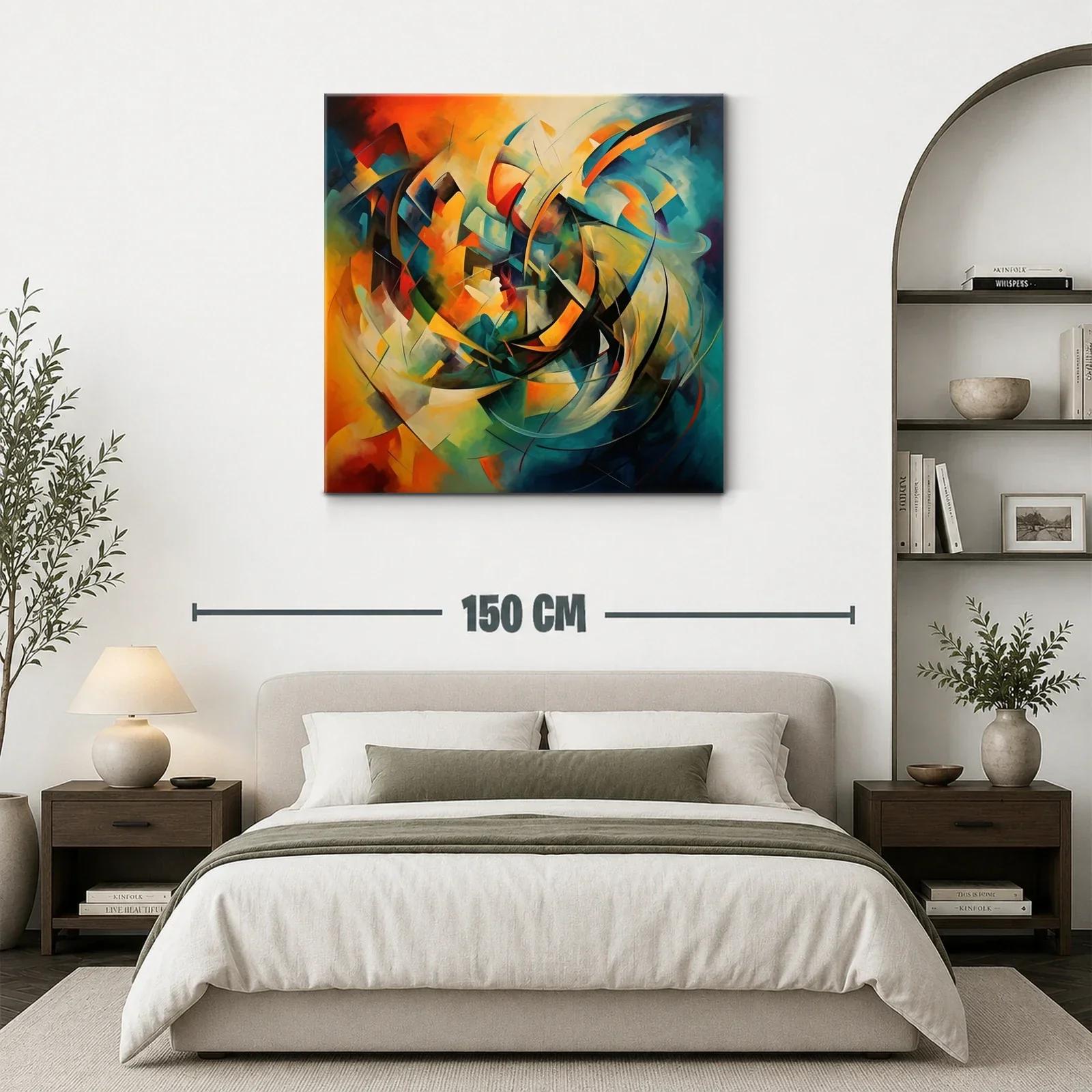Cuadro abstracto con tonos cálidos y fríos en movimiento — miniatura 3