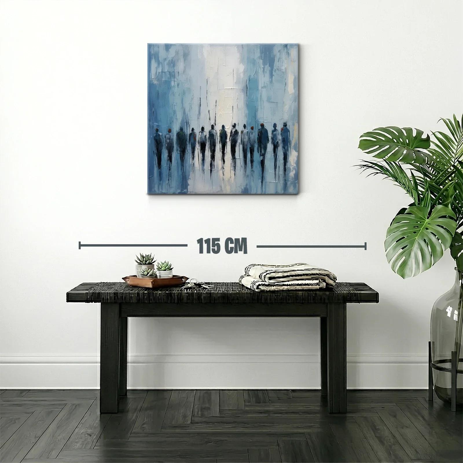 Cuadro abstracto con figuras humanas en tonos azules — miniatura 2