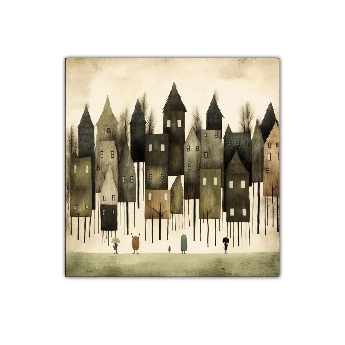 Ciudad de casas altas con esencia misteriosa y tonos terrosos — imagen principal