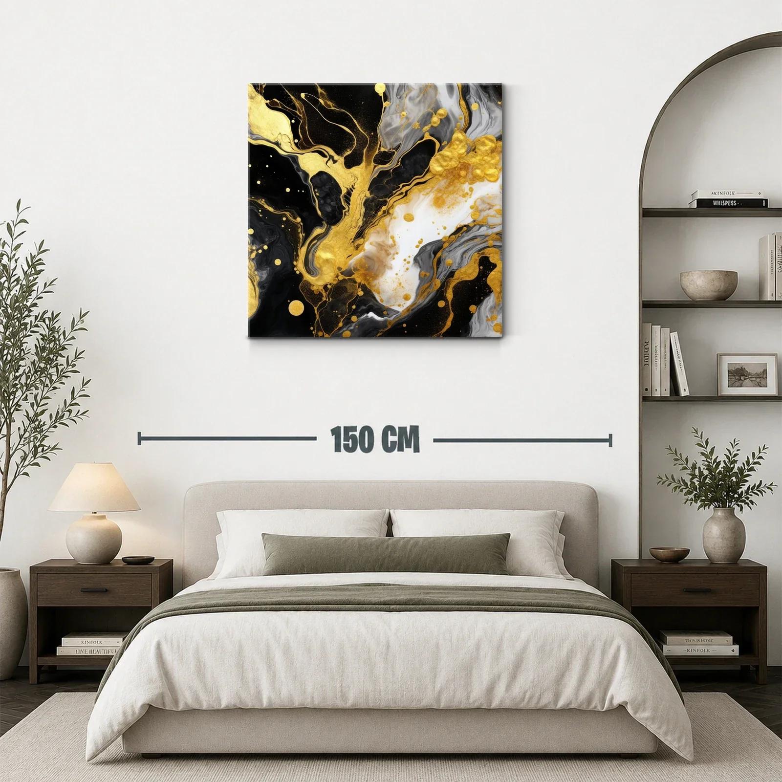Cuadro abstracto con explosión en tonos dorados y negros — miniatura 3
