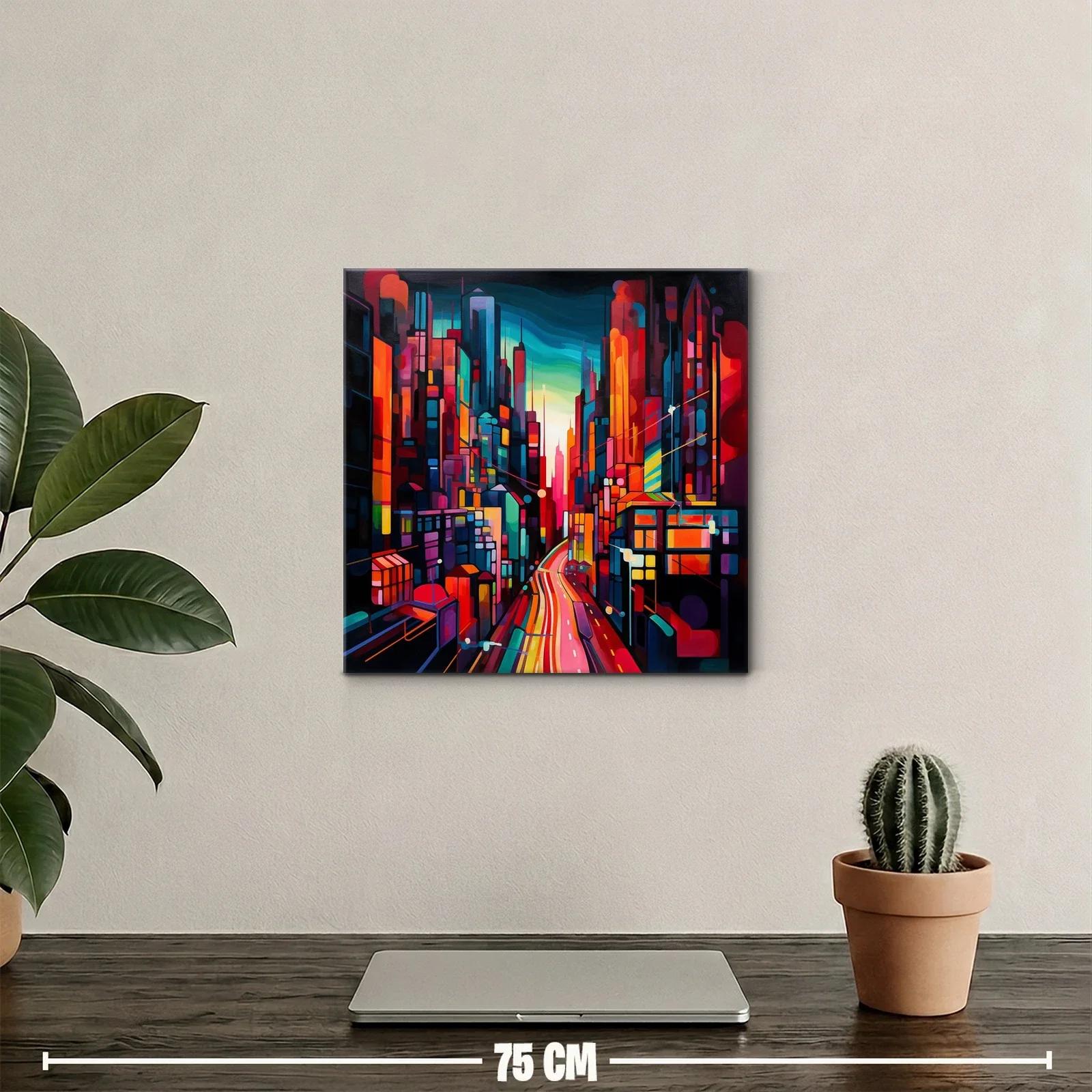 Ciudad vibrante al atardecer con luces intensas y dinámicas — miniatura 2