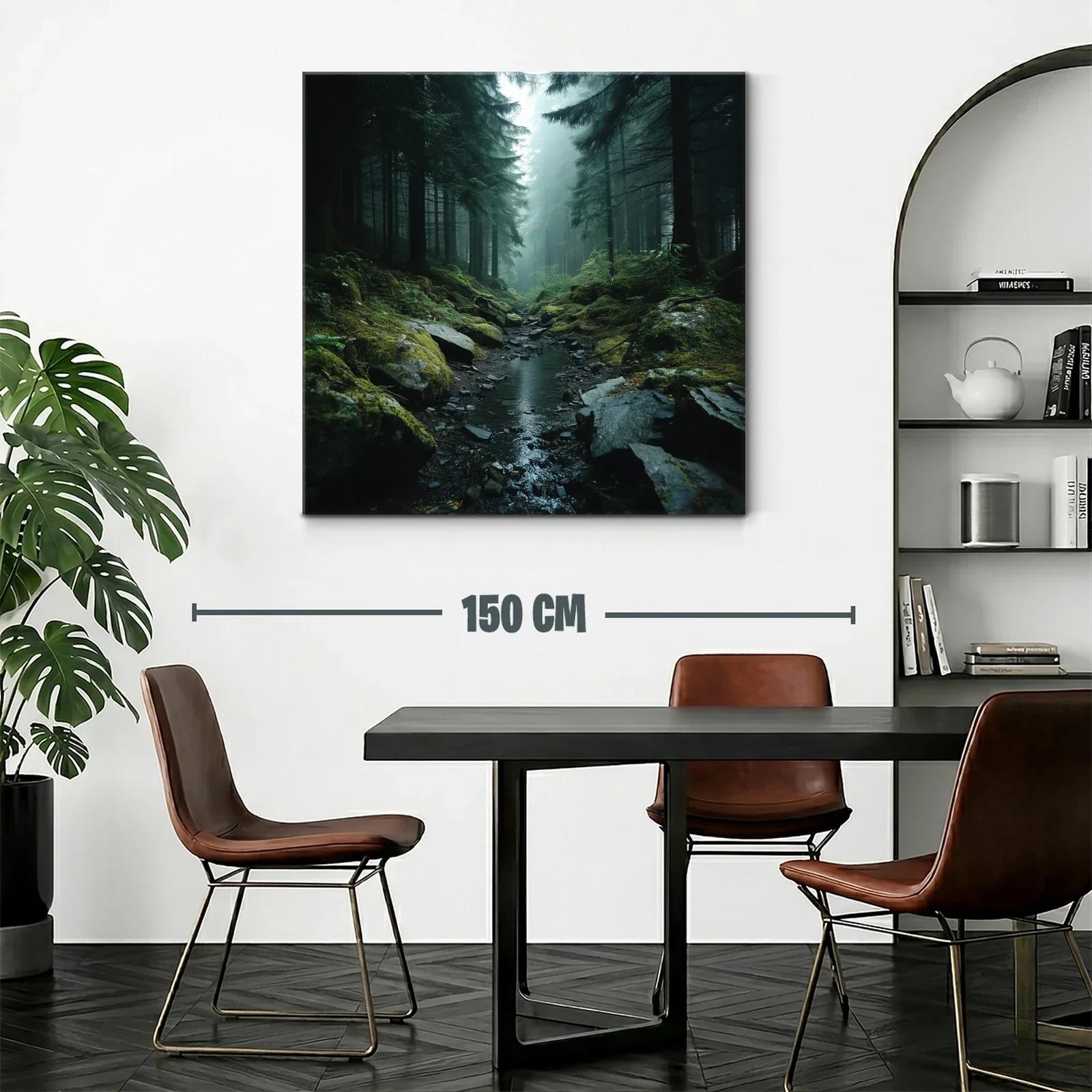 Paisaje de bosque misterioso con arroyo sereno al amanecer — miniatura 2