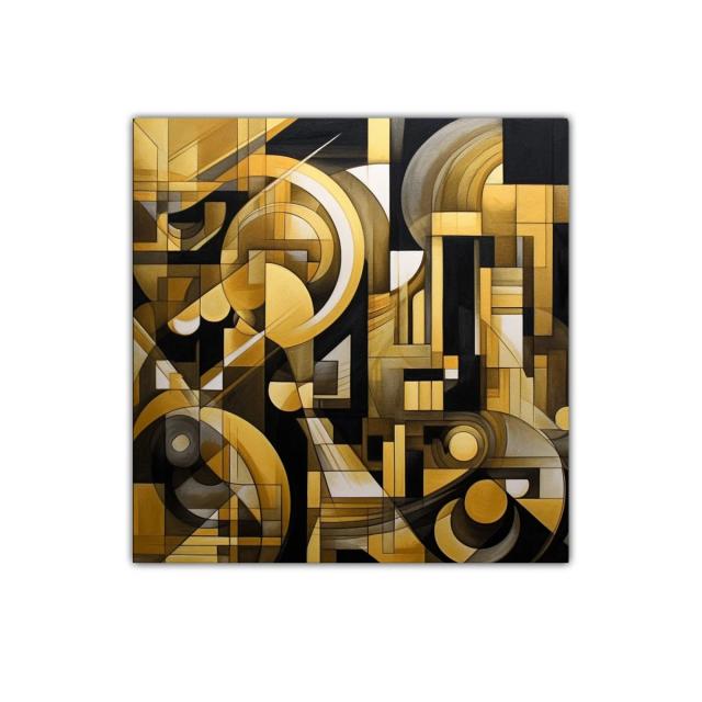 Composición geométrica abstracta en tonos dorados y negros