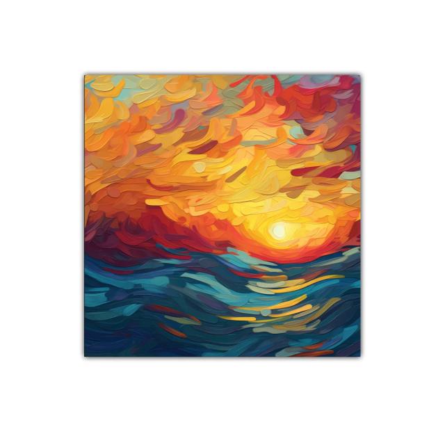 Atardecer vibrante sobre el mar en tonos cálidos y fríos