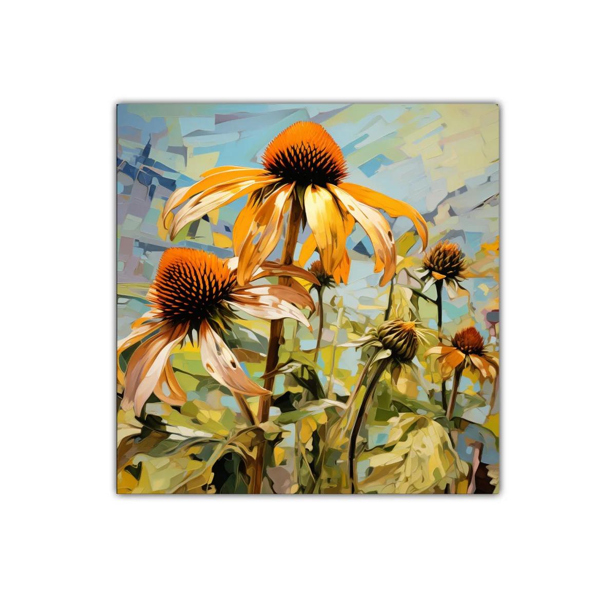 Cuadro floral con flores silvestres en tonos cálidos