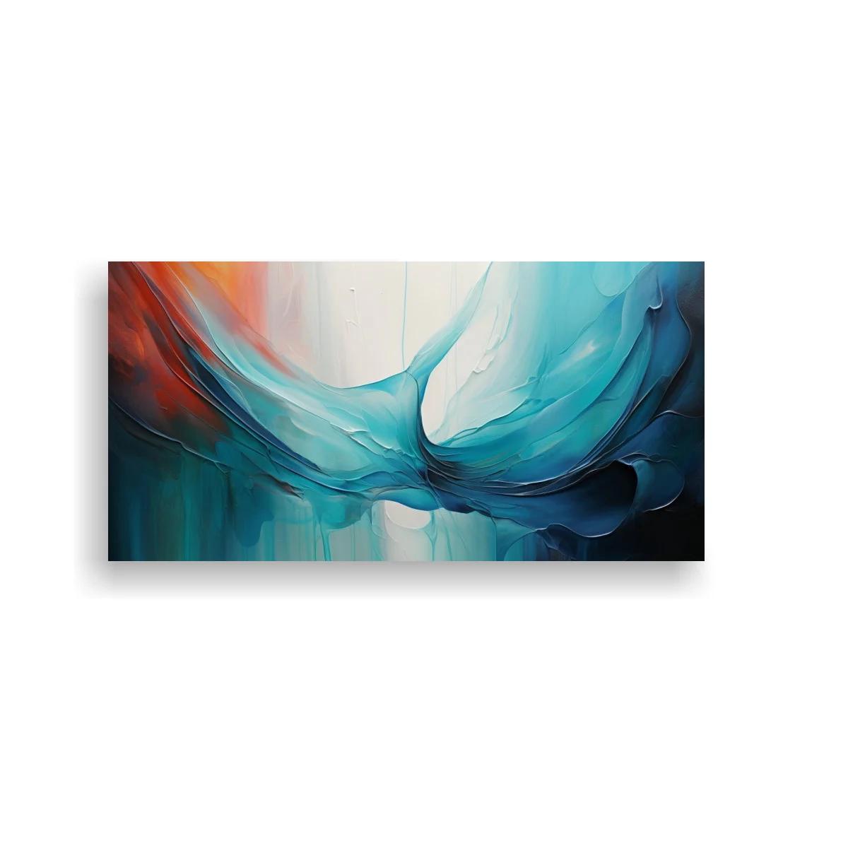 Cuadro flor turquesa abstracta con goteos verticales