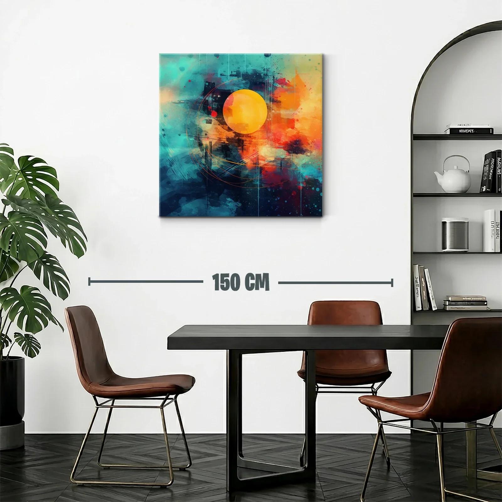 Cuadro abstracto con esfera solar vibrante y tonos intensos — miniatura 2