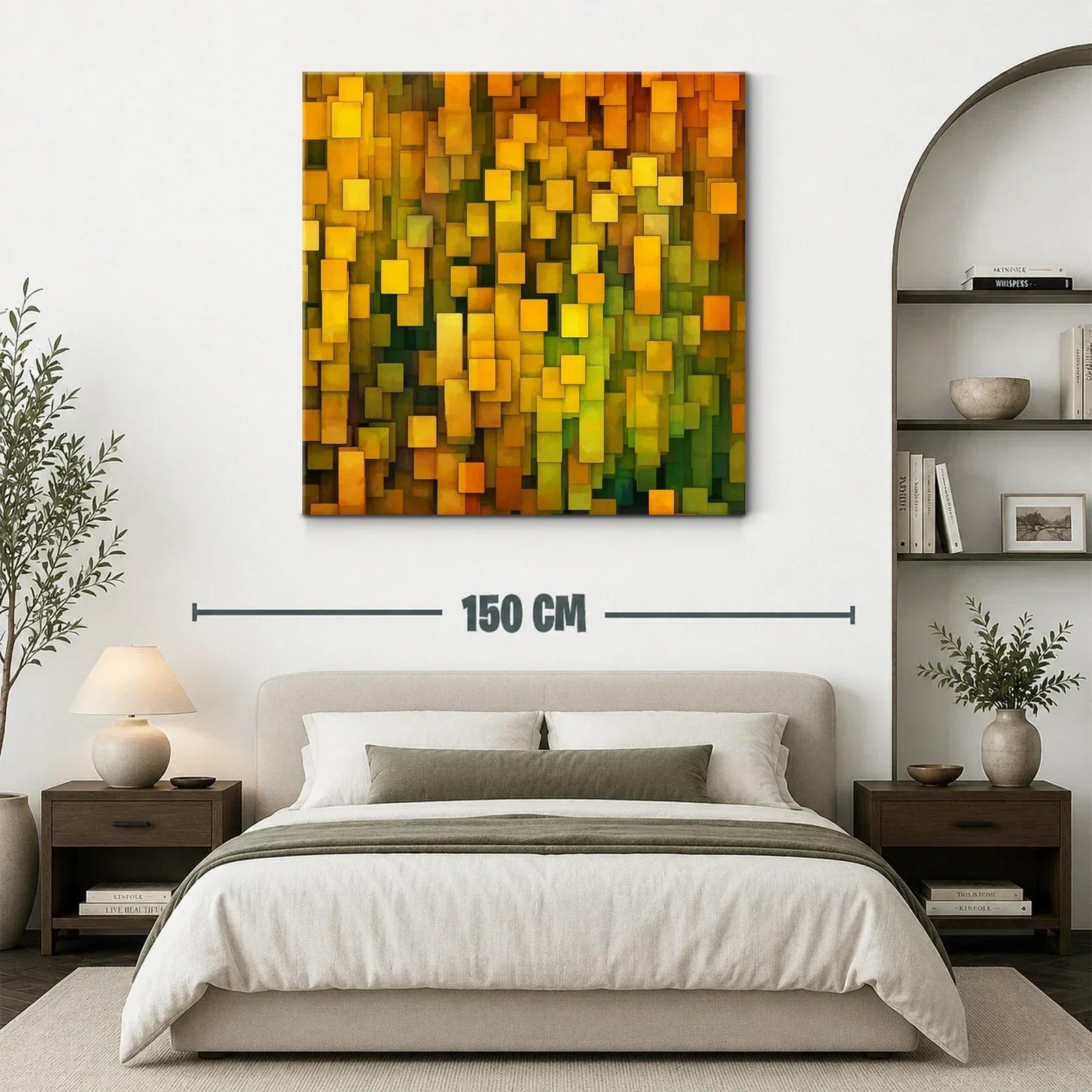 Cuadro abstracto con formas geométricas en tonos amarillos — miniatura 3