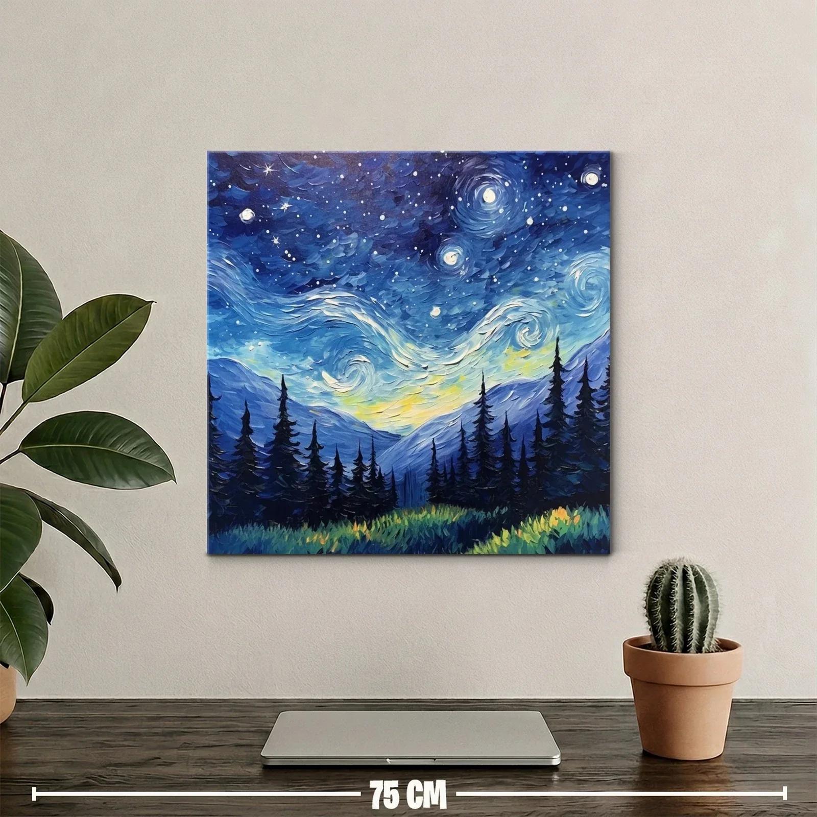 Paisaje nocturno con cielo estrellado sobre montañas y bosque — miniatura 2