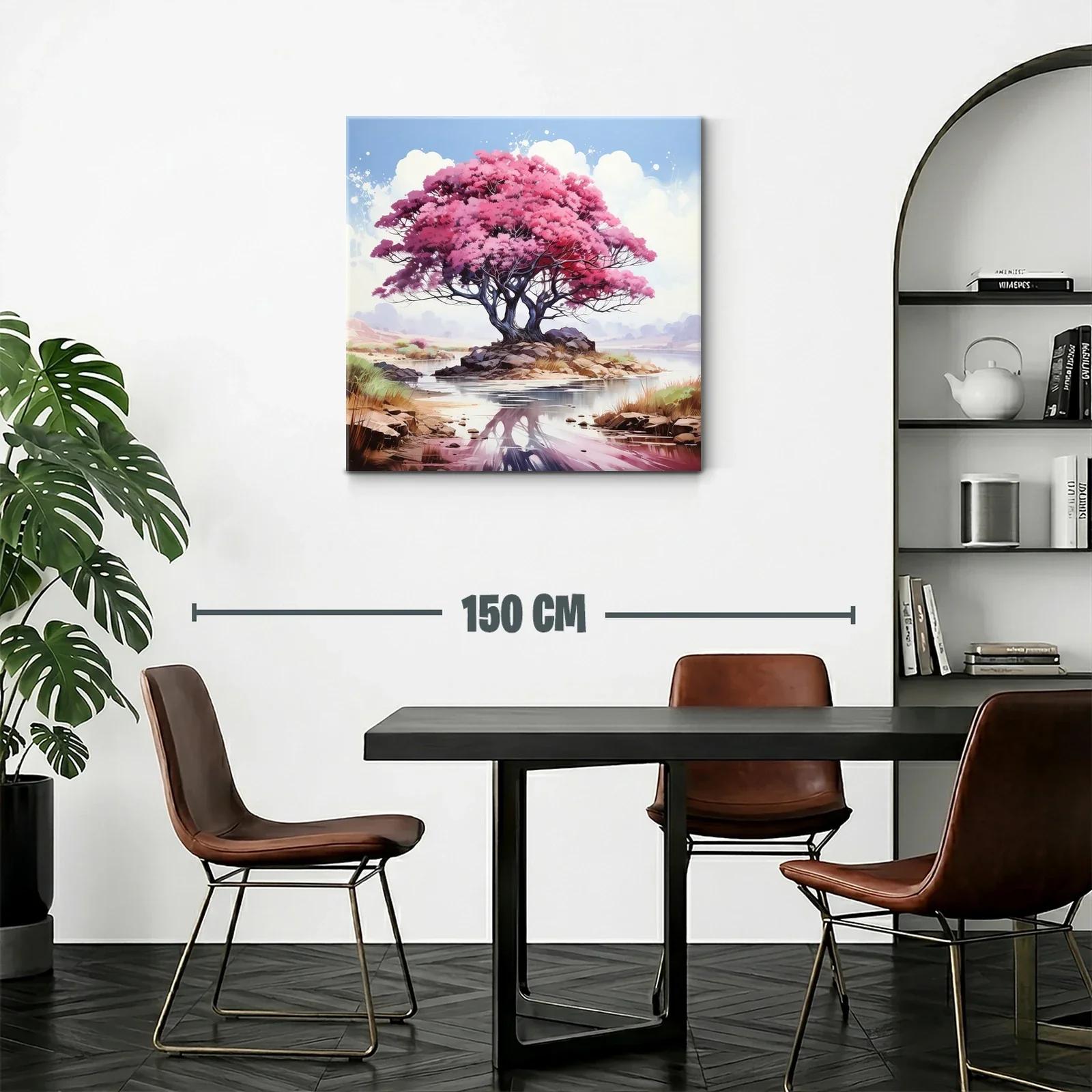 Árbol rosa reflejado en un lago sereno y tranquilo — miniatura 2
