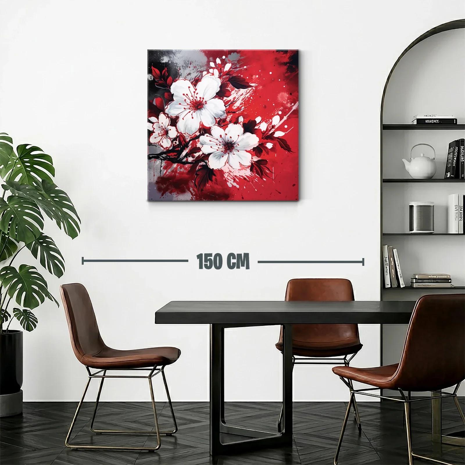 Flores blancas vibrantes sobre fondo rojo y negro moderno — miniatura 2