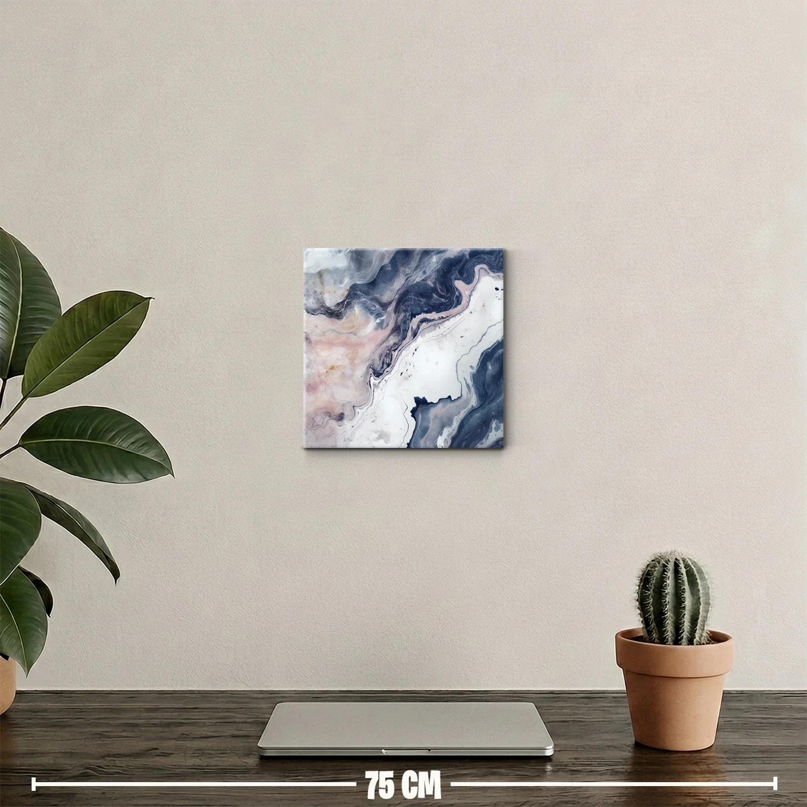 Cuadro abstracto con tonos azul marino y rosas delicados — miniatura 2