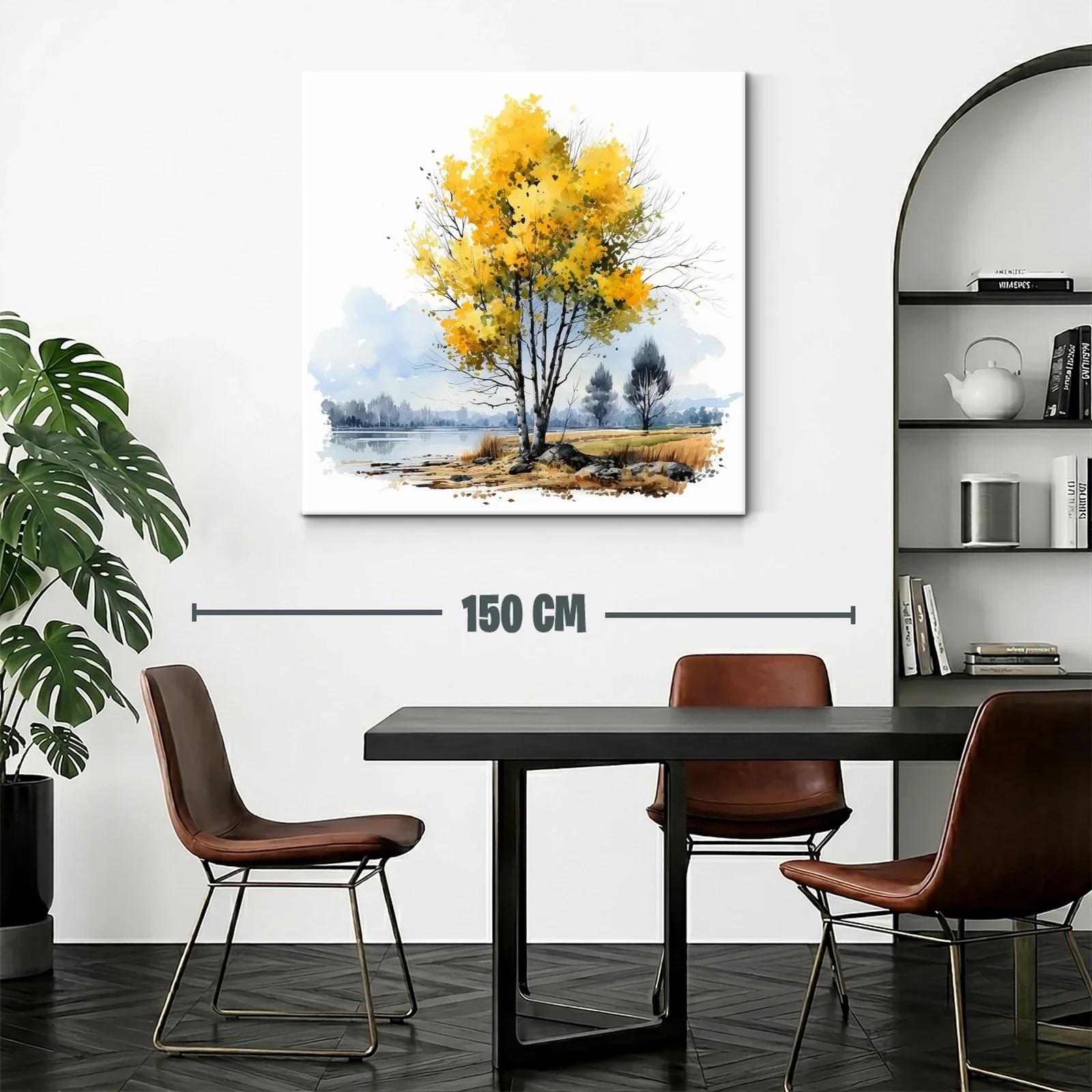 Árbol con hojas amarillas junto a un lago sereno — miniatura 2