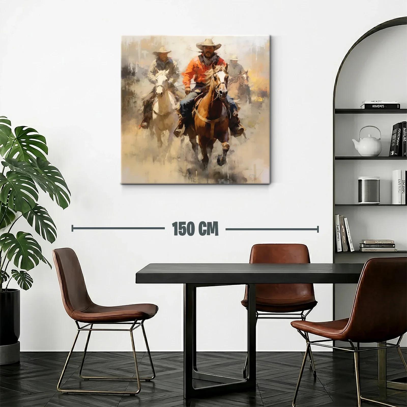 Cuadro con vaqueros montando a caballo en movimiento — miniatura 2