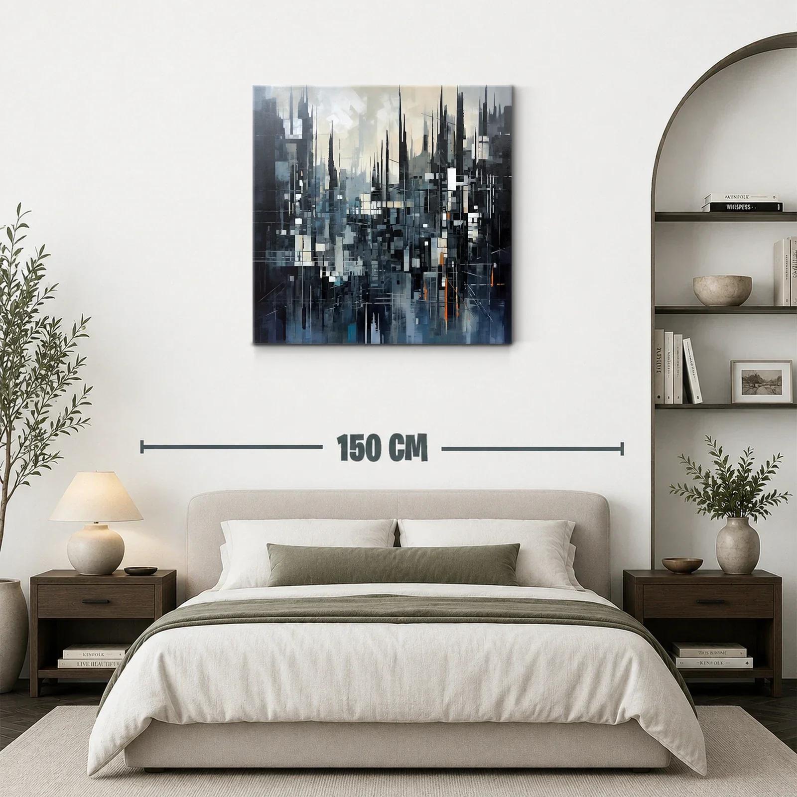 Composición abstracta urbana en tonos fríos y toques cálidos — miniatura 3