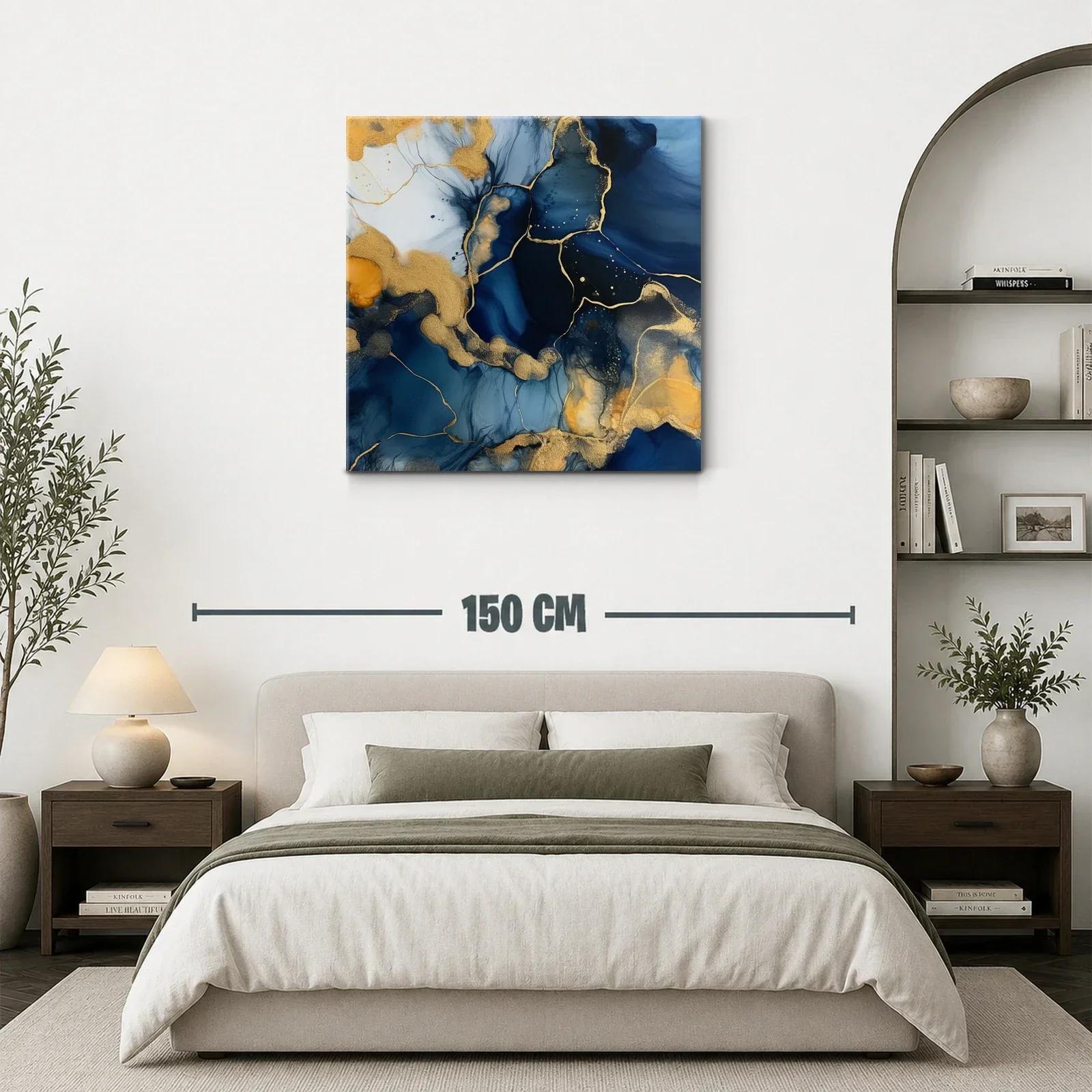 Arte abstracto en azul y dorado con textura fluida y elegante — miniatura 3