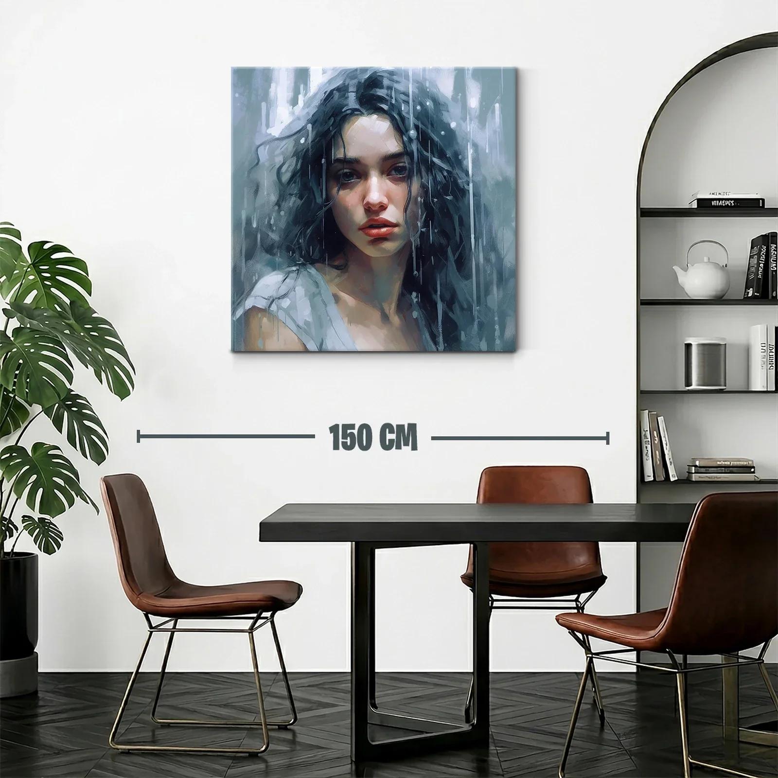 Retrato femenino con melancolía en tonos fríos y lluvia — miniatura 2