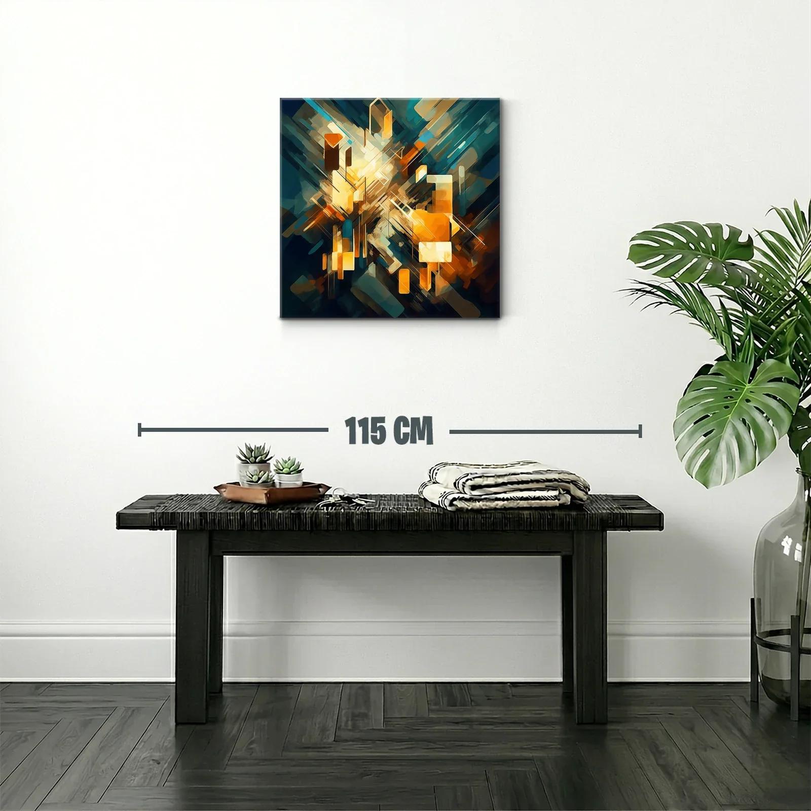 Cuadro abstracto con explosión de luces y formas geométricas — miniatura 2