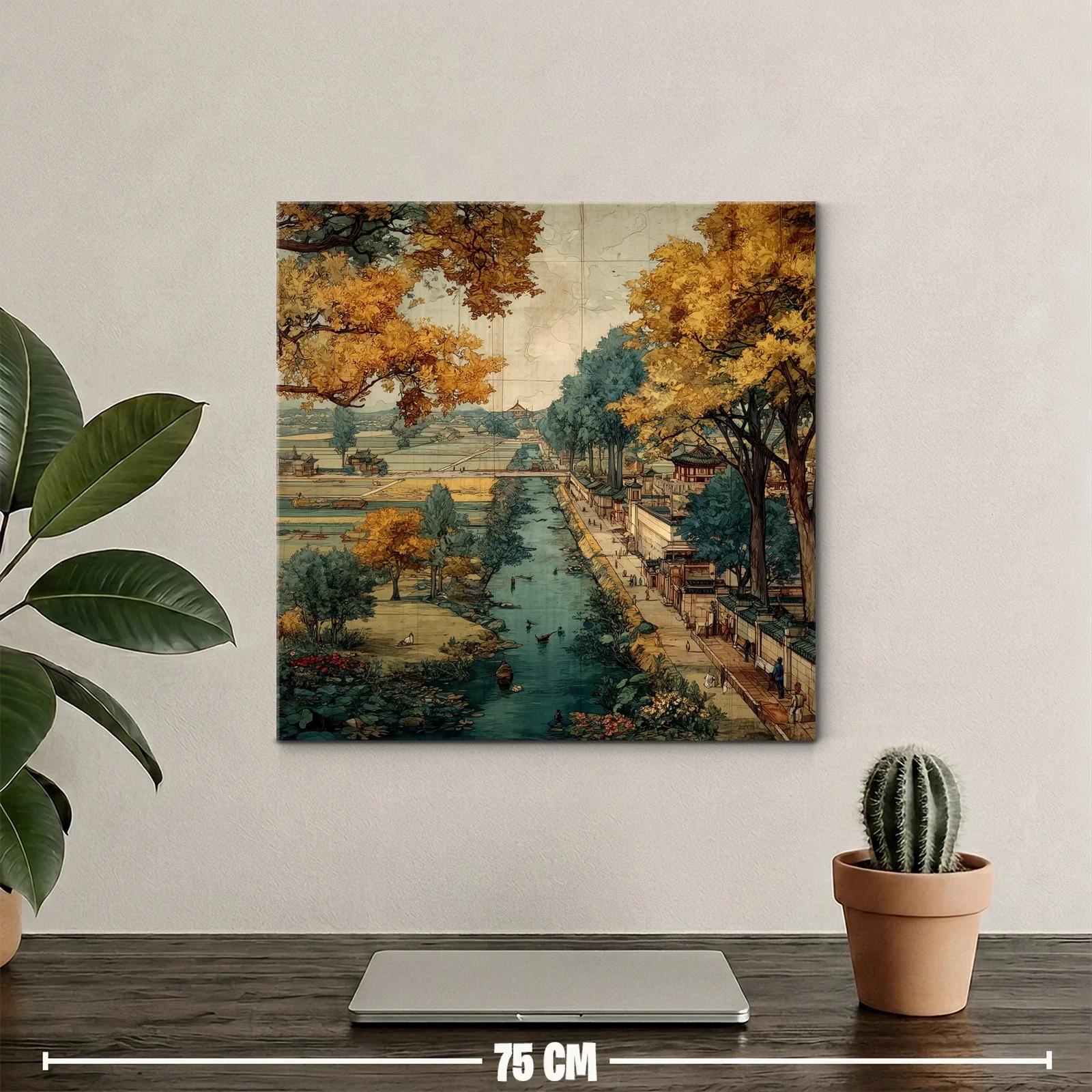 Paisaje clásico junto al río con árboles dorados — miniatura 2