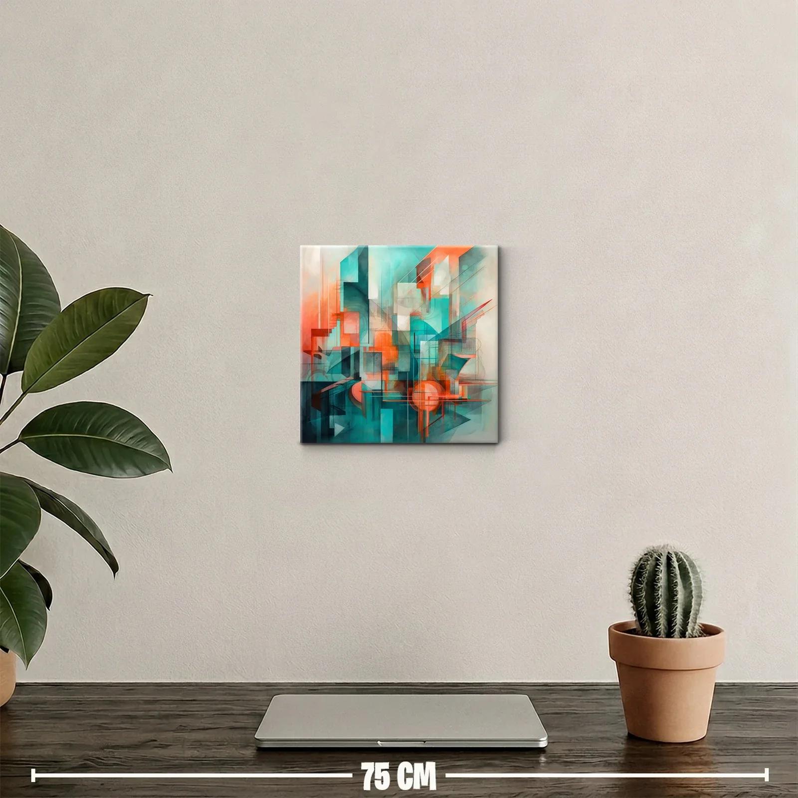 Composición abstracta con tonos turquesa y naranja vibrante — miniatura 2