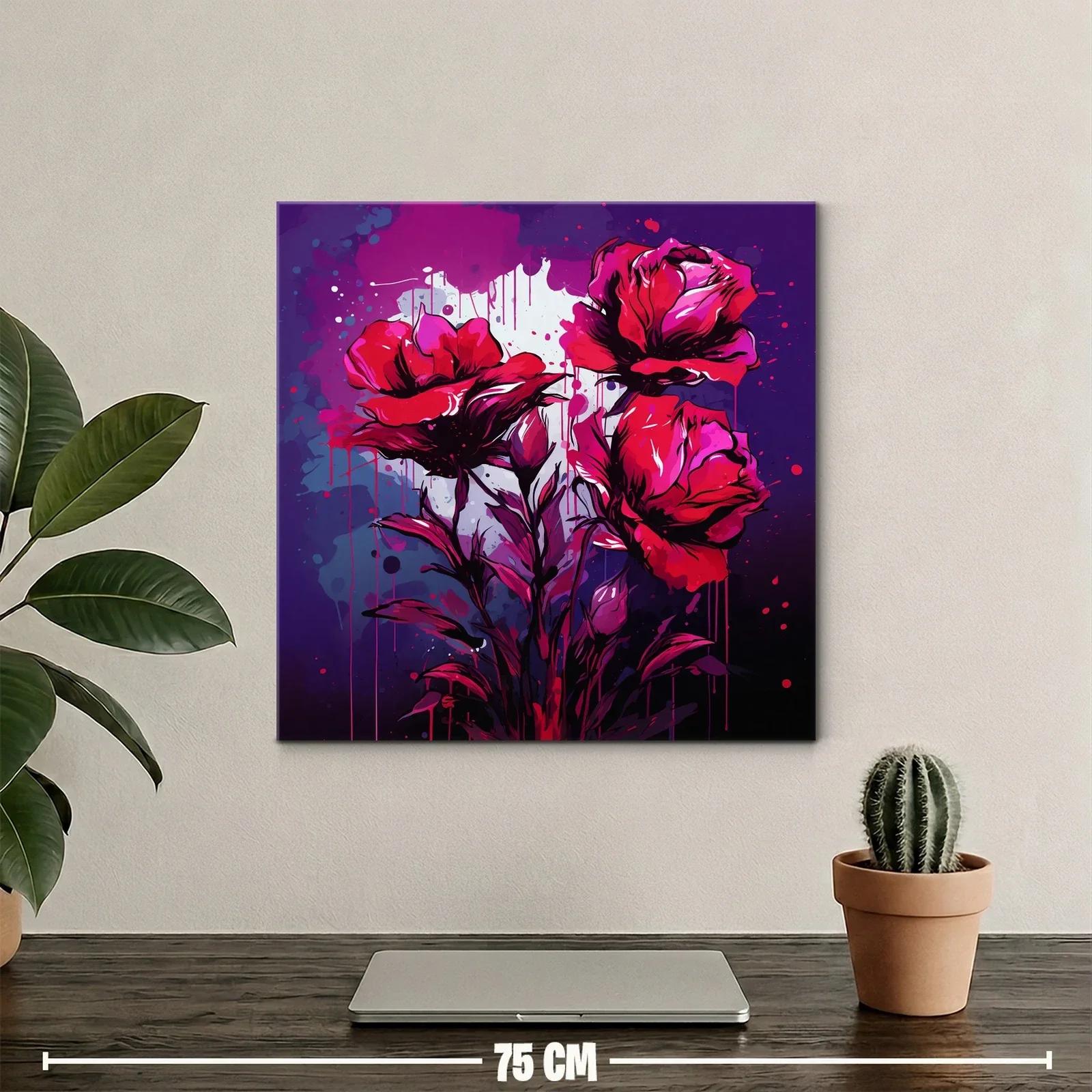Cuadro con rosas en tonos intensos y fondo violeta — miniatura 2