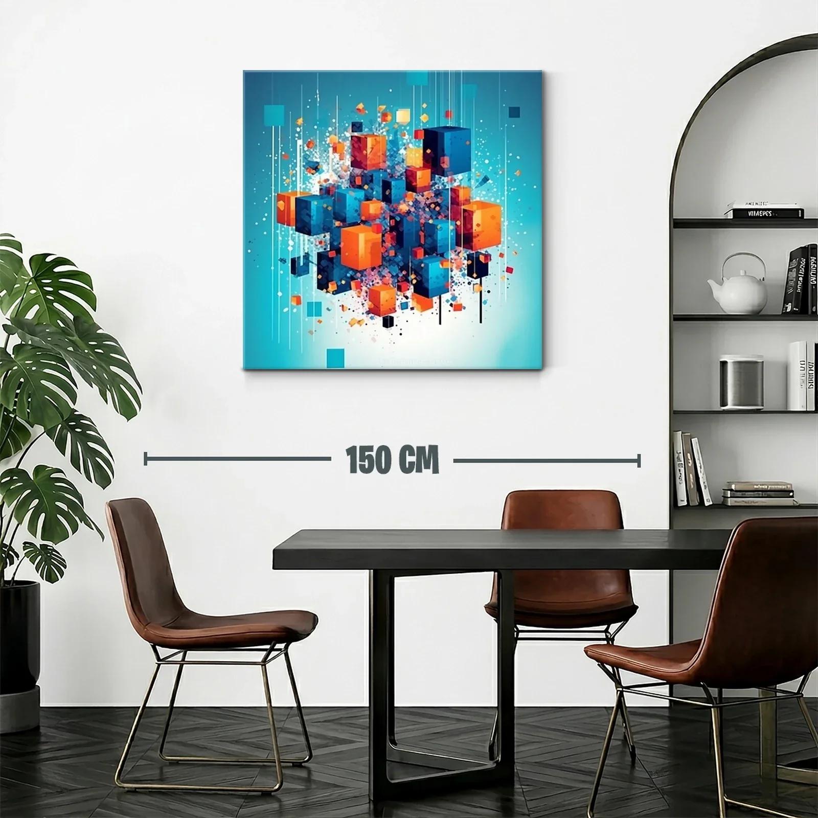Composición abstracta de cubos en tonos azul y naranja vibrante — miniatura 2