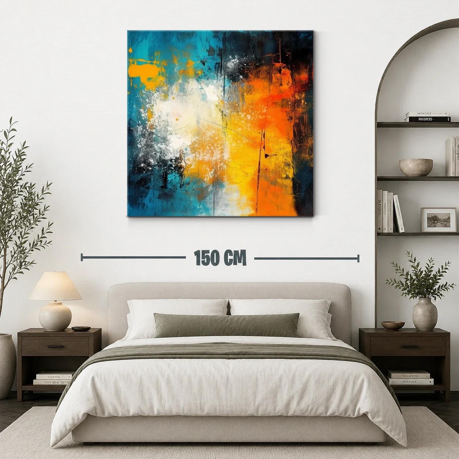 Cuadro abstracto vibrante con tonos azul y naranja intenso — miniatura 3