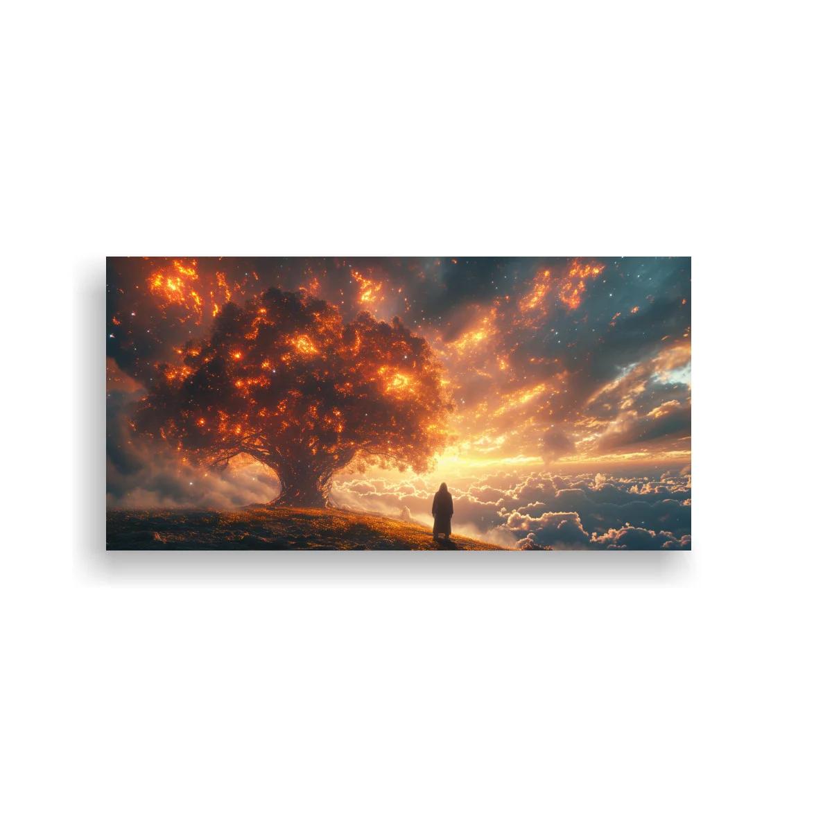 Cuadro árbol solitario iluminado al atardecer