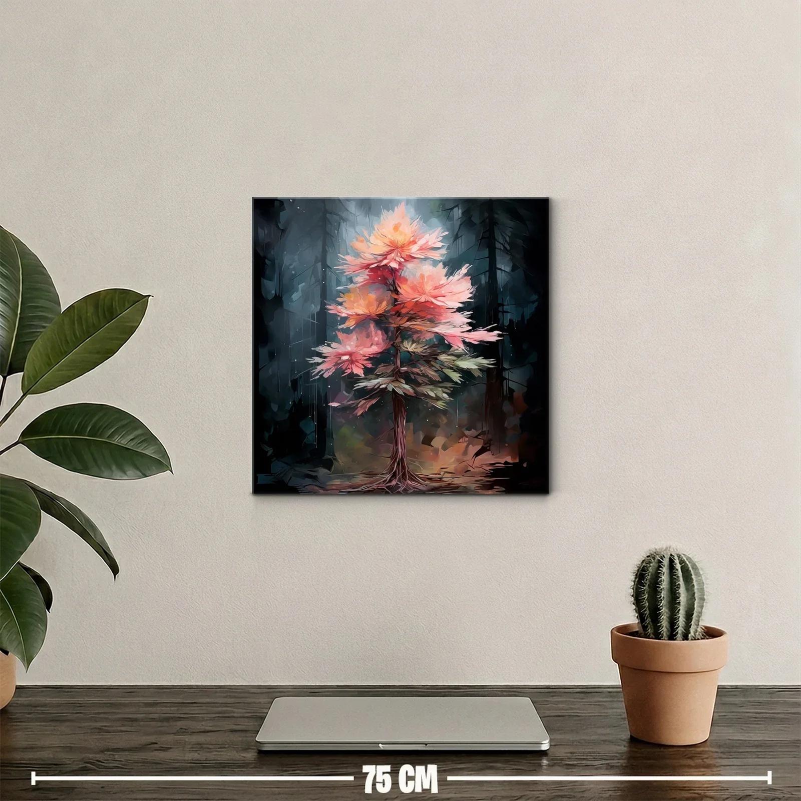 Árbol con flores en tonos cálidos sobre fondo oscuro — miniatura 2