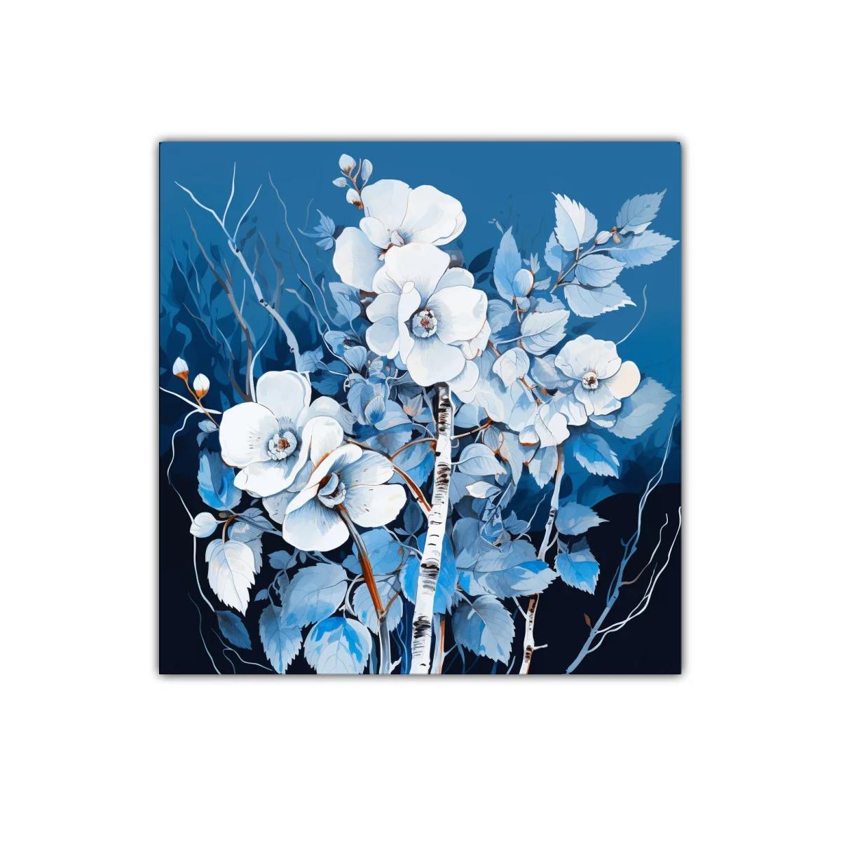 Cuadro floral en tonos azules y blancos con ramas delicadas — imagen principal