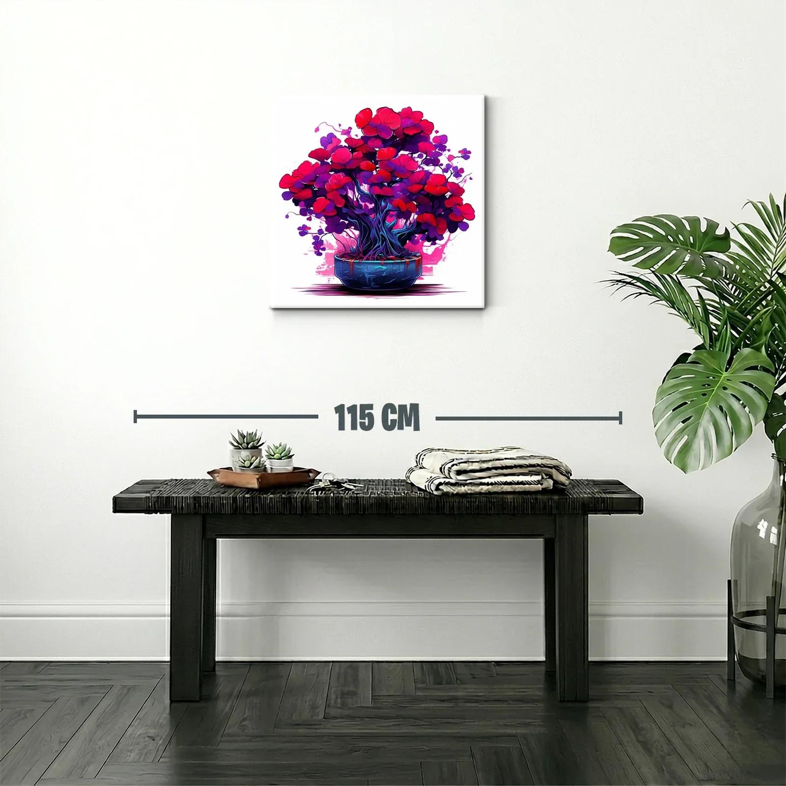 Cuadro vibrante de árbol floral en tonos rojos y púrpuras — miniatura 2