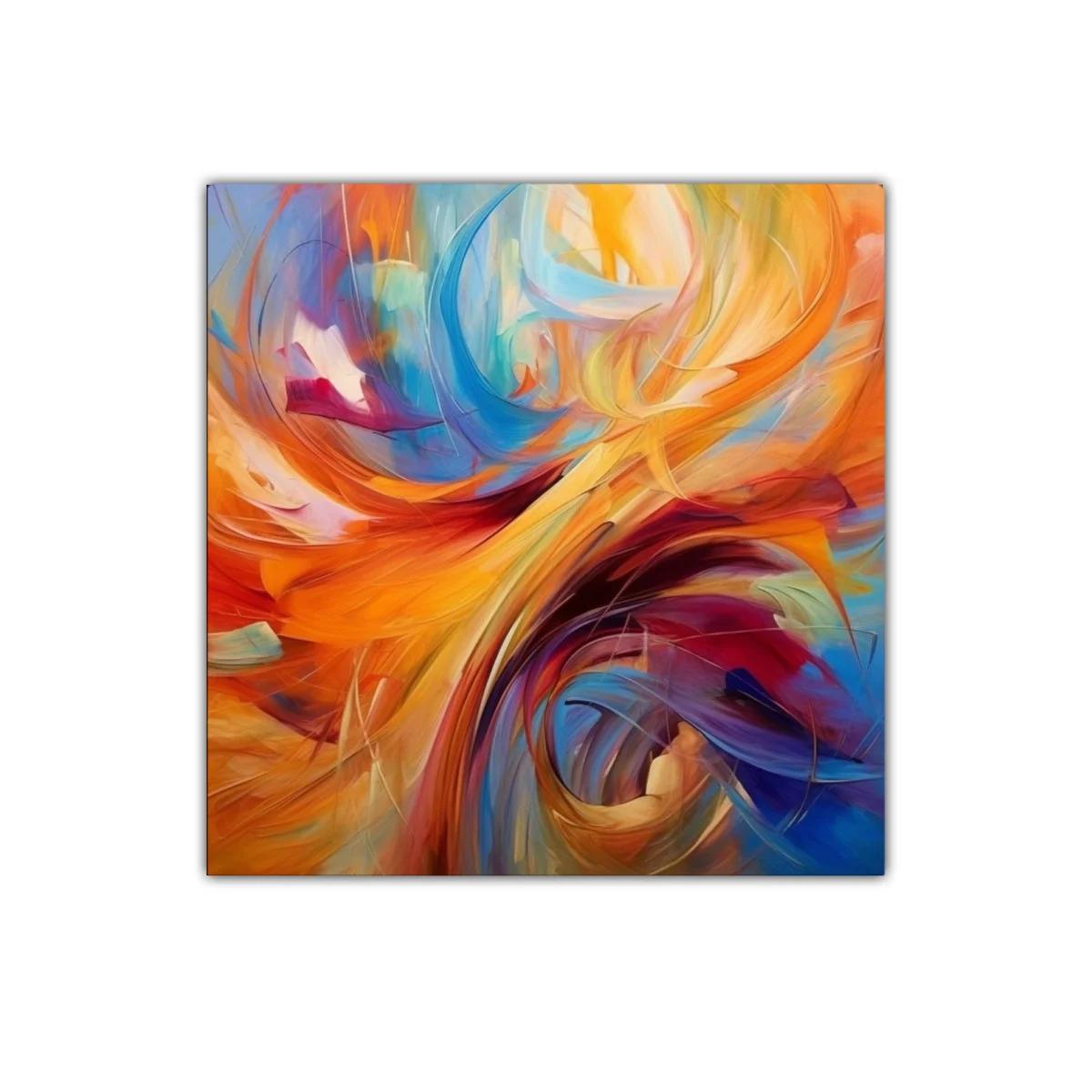 Cuadro abstracto vibrante con tonos cálidos y fríos