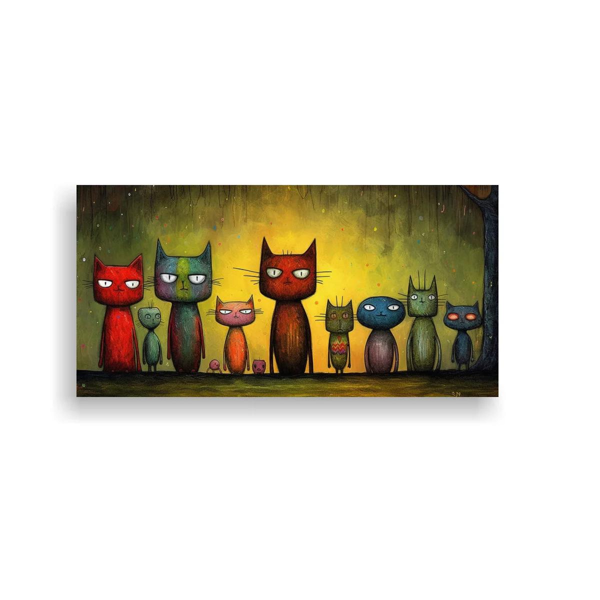 Cuadro grupo de gatos junto al árbol