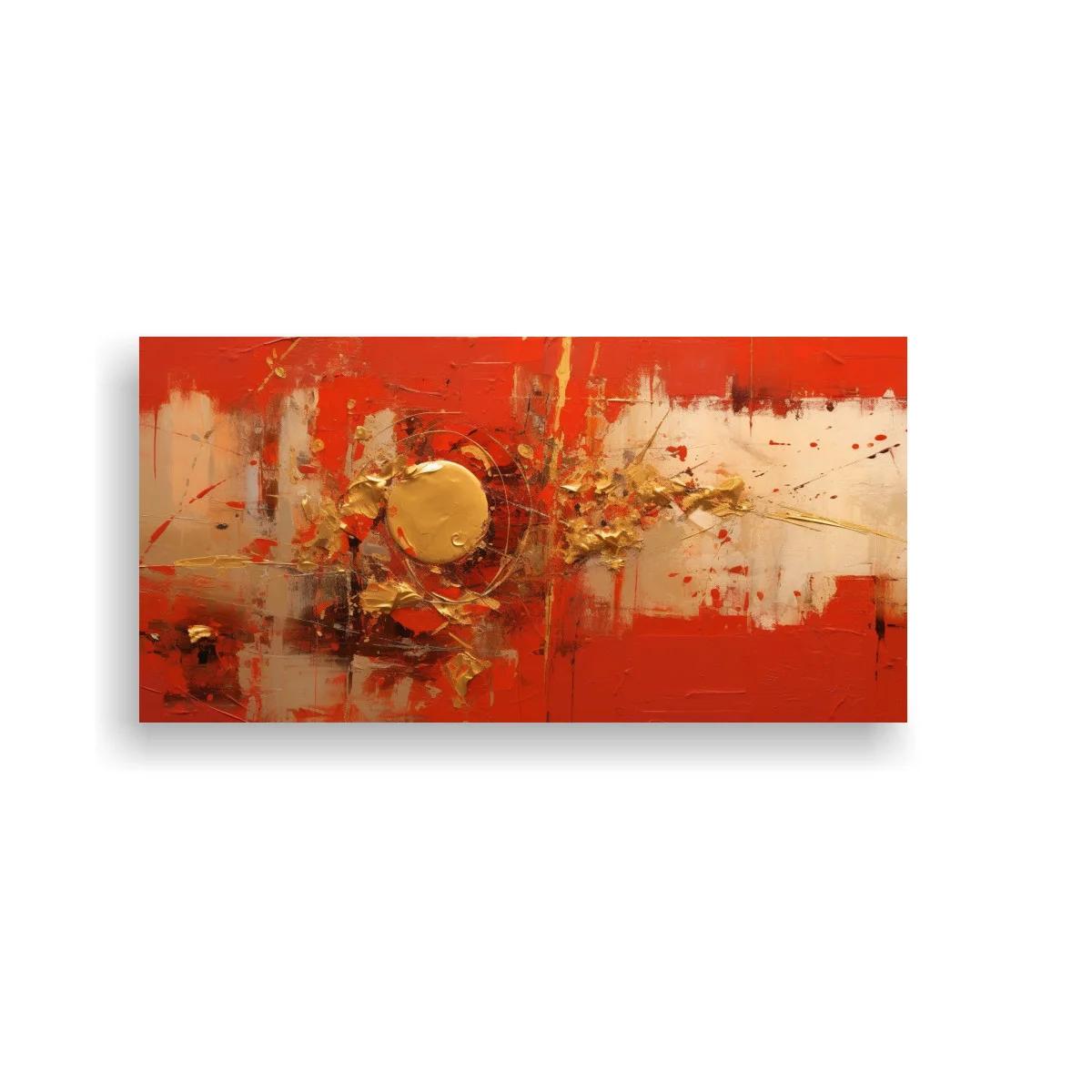Cuadro abstracto en rojo con círculo dorado