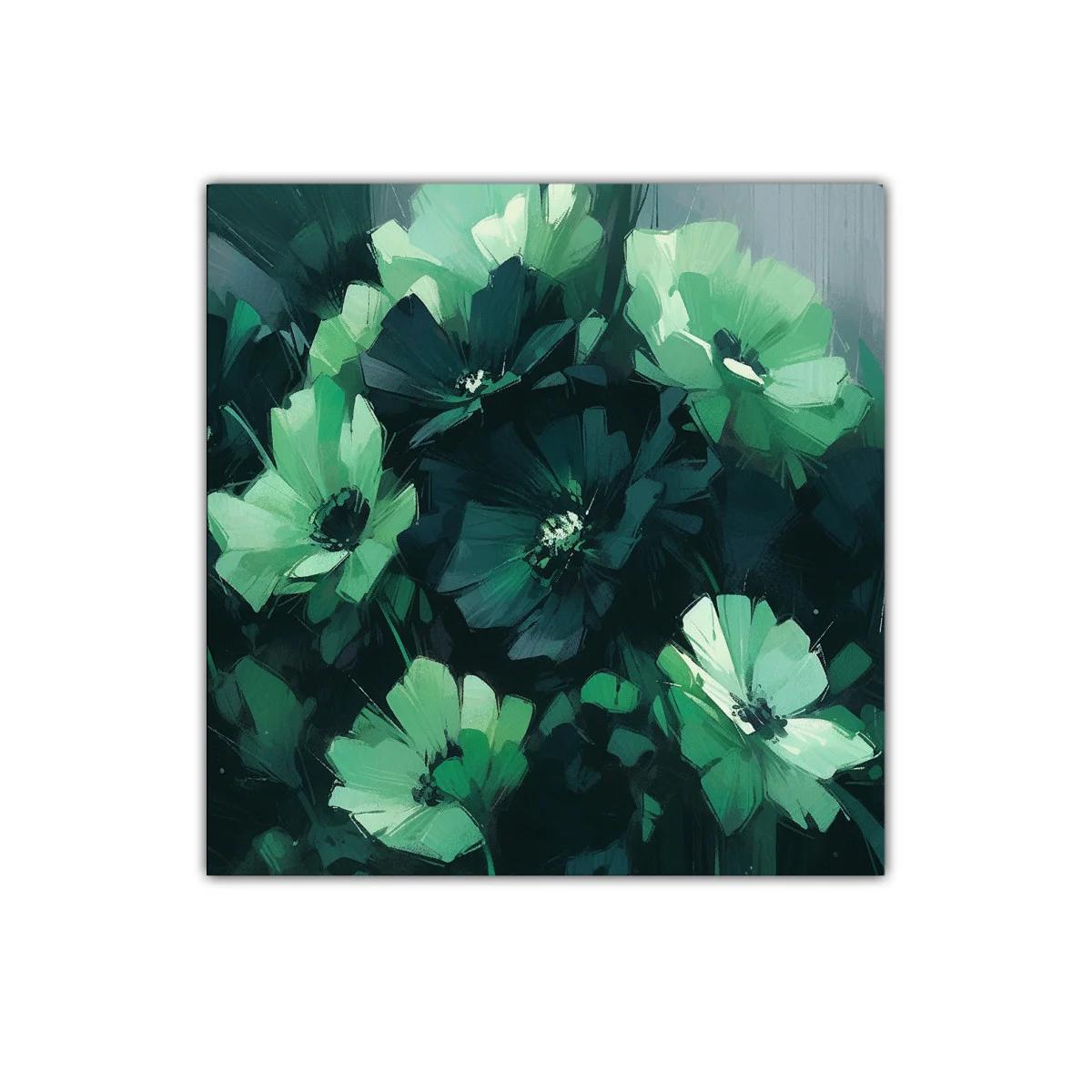 Cuadro floral en tonos verdes y azules oscuros — imagen principal