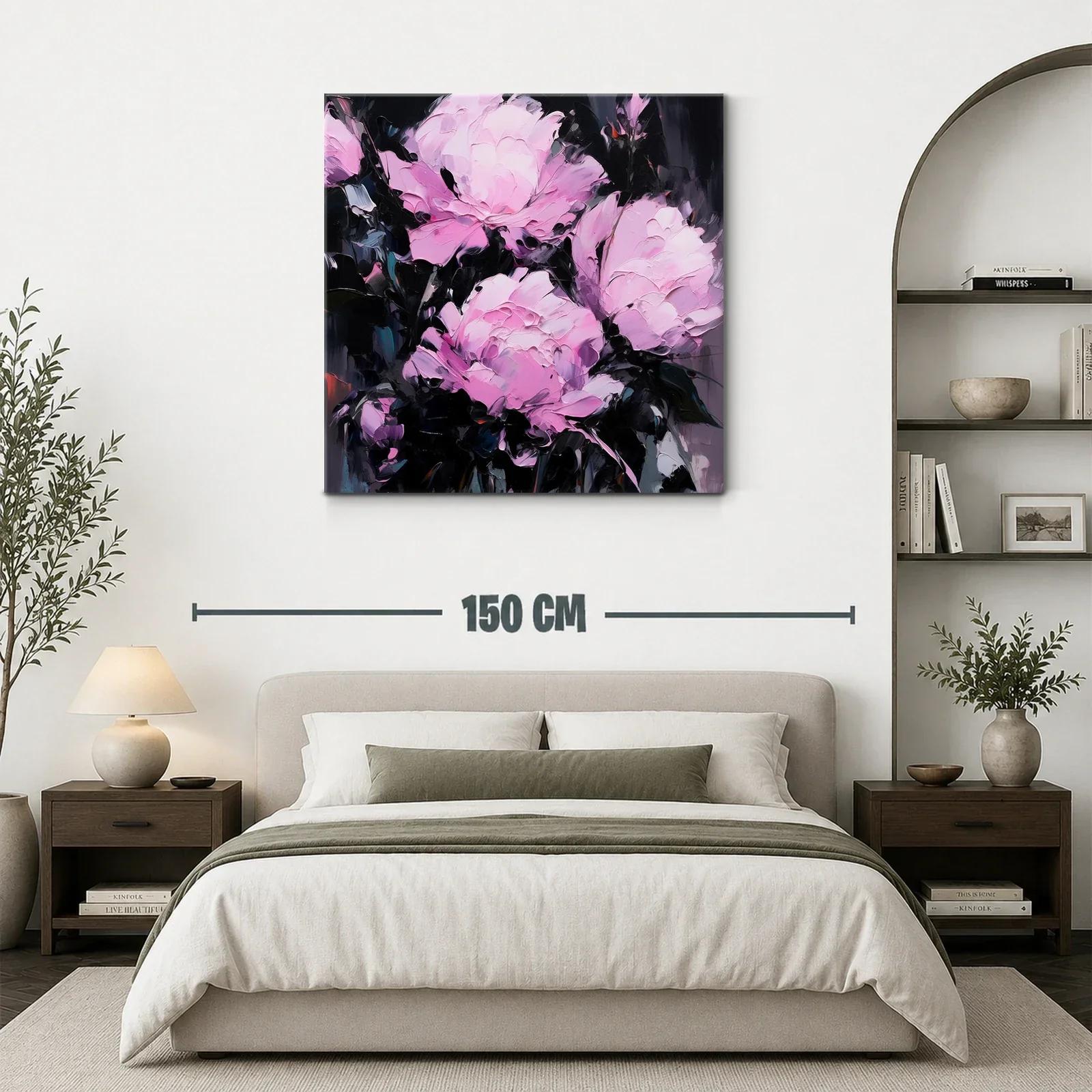 Cuadro floral con peonías en tonos rosas y fondo oscuro — miniatura 3
