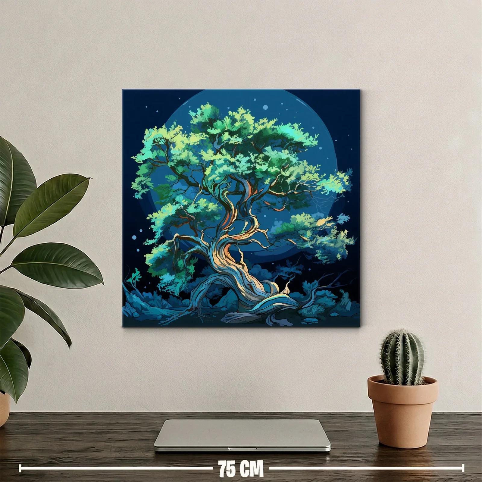 Árbol nocturno con luces mágicas y tonos azules y verdes — miniatura 2