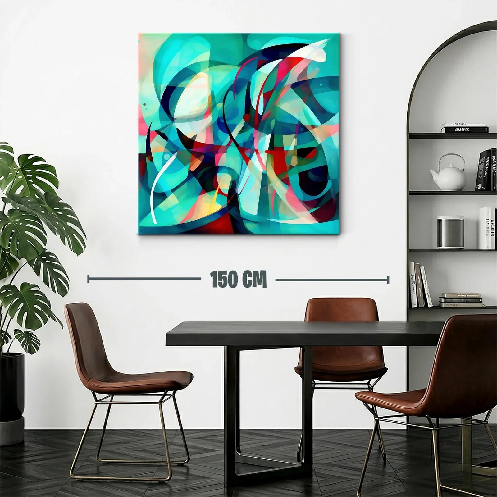 Cuadro abstracto vibrante con formas fluidas en tonos turquesa — miniatura 2