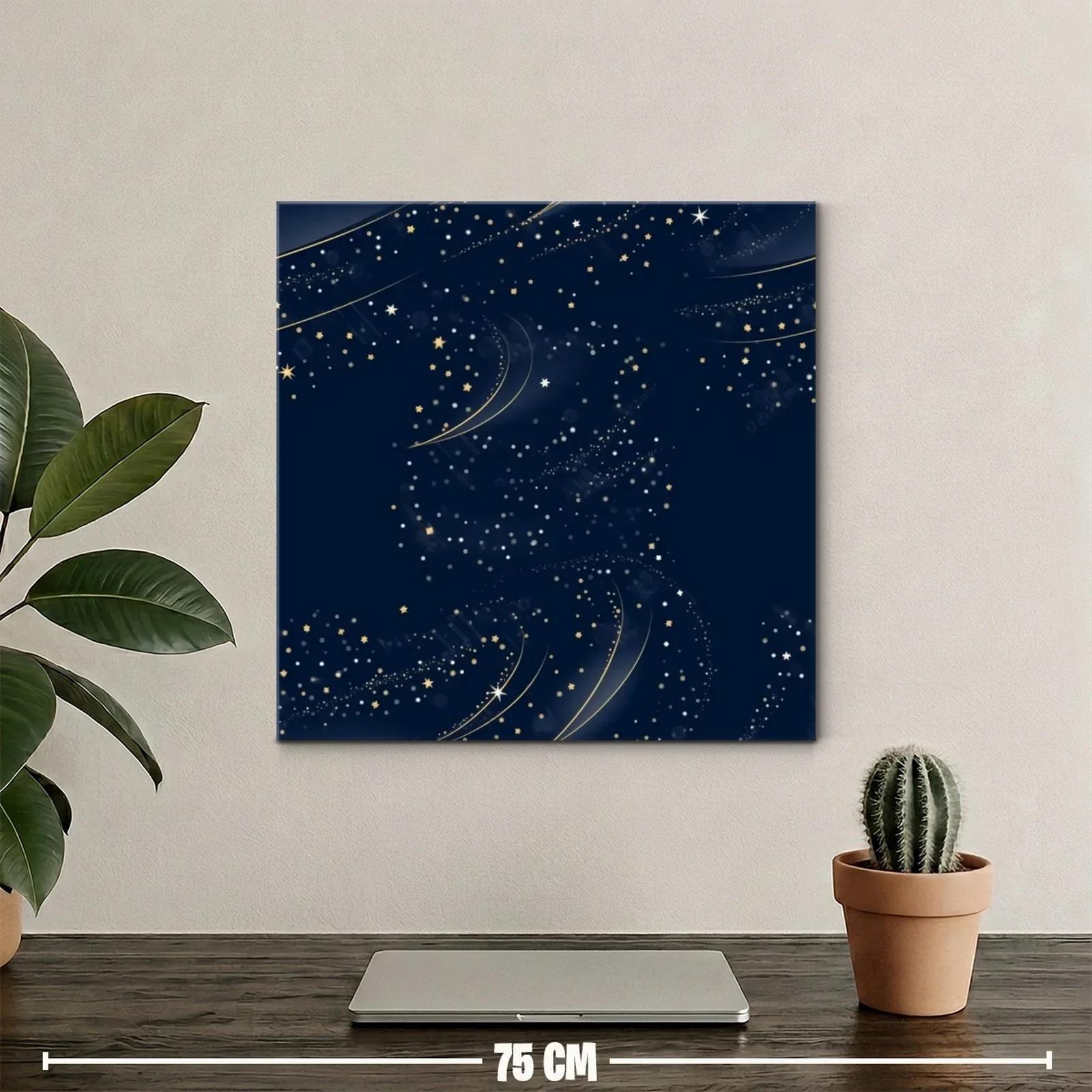 Cuadro galaxia estrellada con tonos azul y dorado — miniatura 2