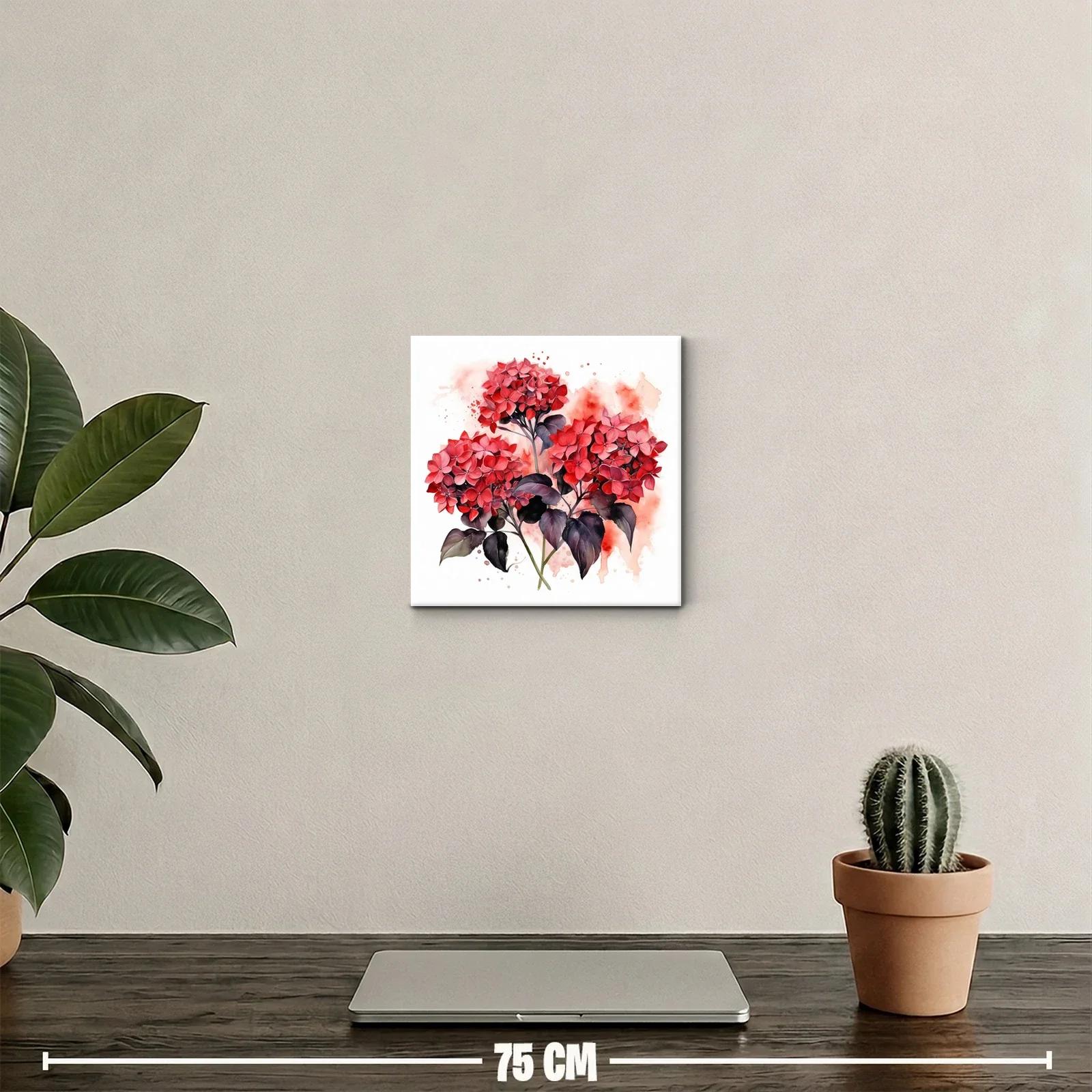 Cuadro decorativo con vibrantes flores rojas y hojas oscuras — miniatura 2