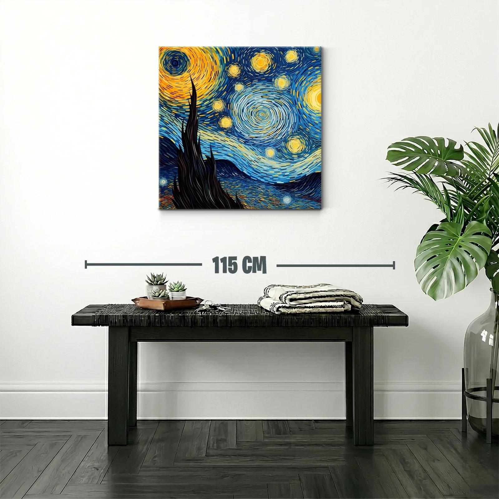Cuadro nocturno con cielo estrellado en tonos vibrantes — miniatura 2
