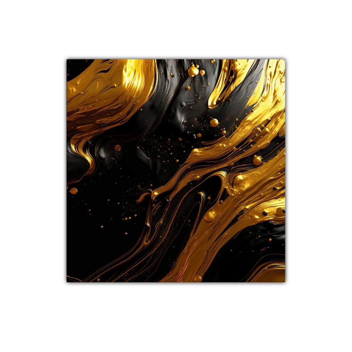 Composición abstracta en dorado y negro con textura fluida