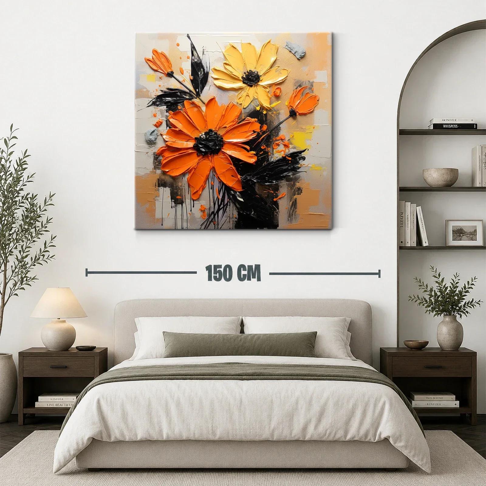 Cuadro floral en relieve con vibrantes tonos anaranjados y amarillos — miniatura 3