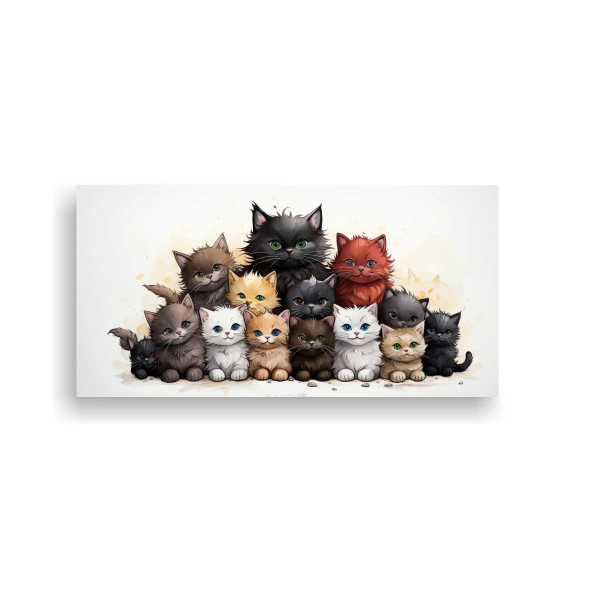 Cuadro grupo de gatitos en acuarela con fondo limpio