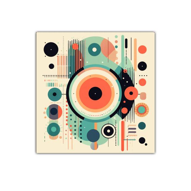 Cuadro Abstracto con Formas Circulares en Tonos Cálidos y Fríos