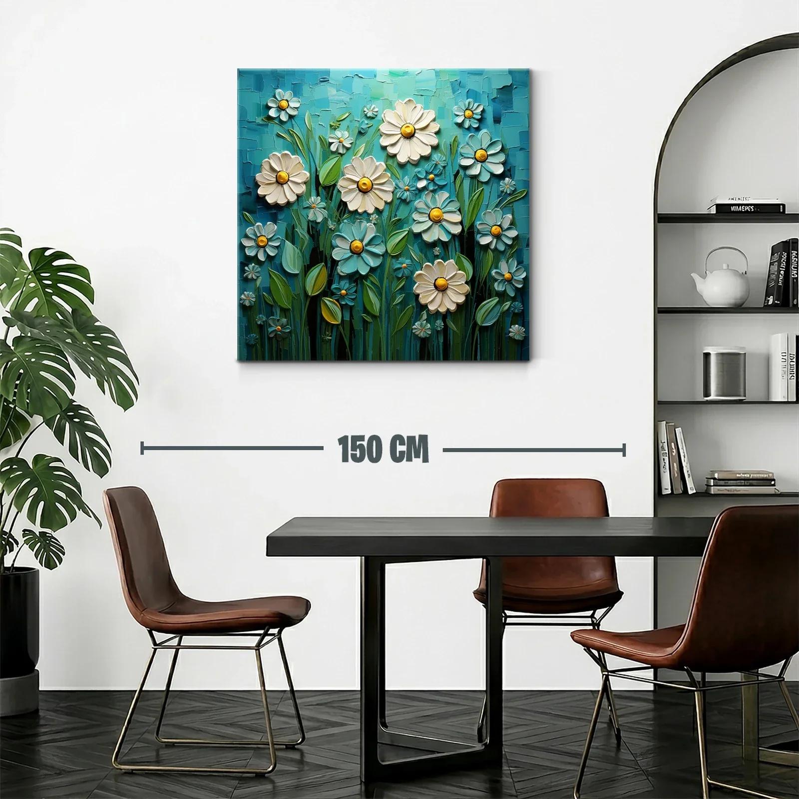 Flores blancas y azules con detalles amarillos en campo vibrante — miniatura 2