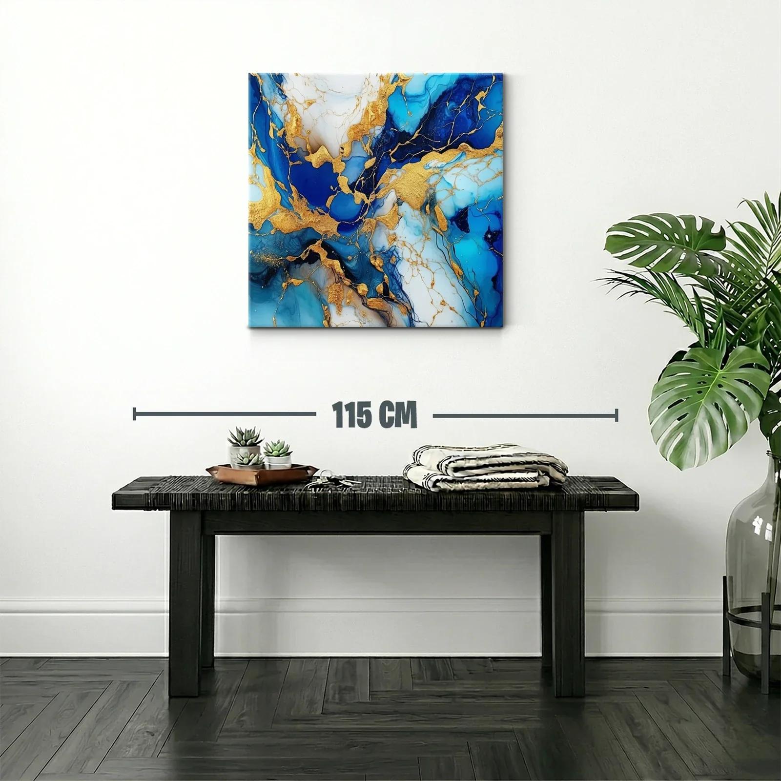 Composición abstracta en azul y dorado vibrante — miniatura 2