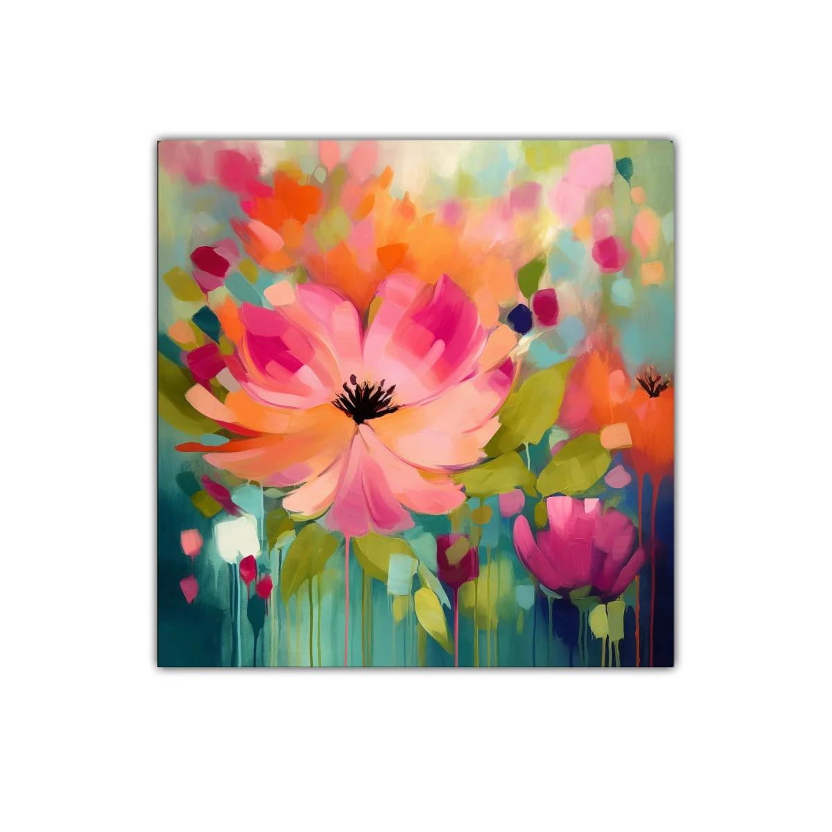 Cuadro decorativo con flores vibrantes en tonos cálidos y fríos — imagen principal