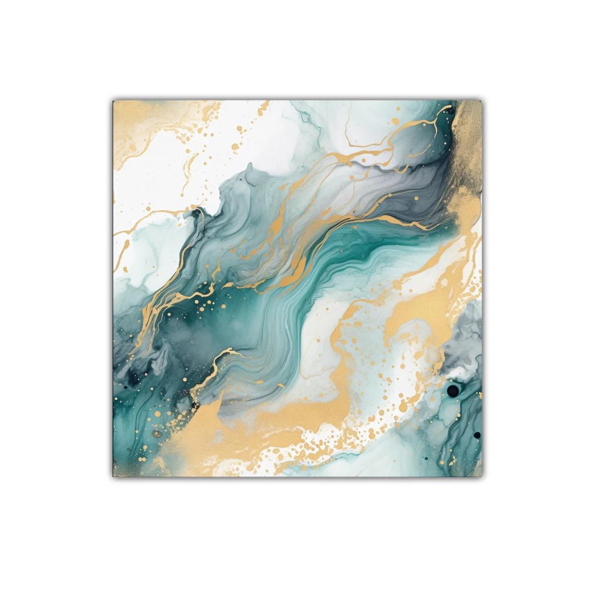 Cuadro abstracto con tonos verdes y dorados fluidos — imagen principal