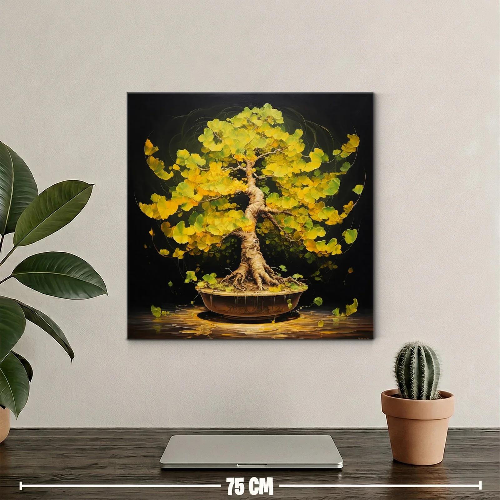 Armonía natural en árbol bonsái de hojas amarillas vibrantes — miniatura 2